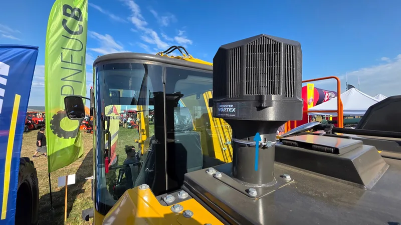 3D printed air pre-cleaner fitted to the cab of a machine